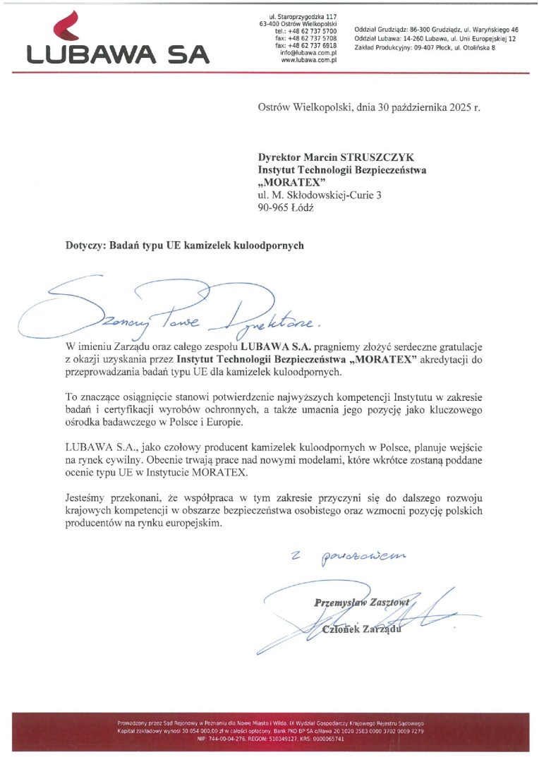 Badanie kamizelek na rynek cywilny